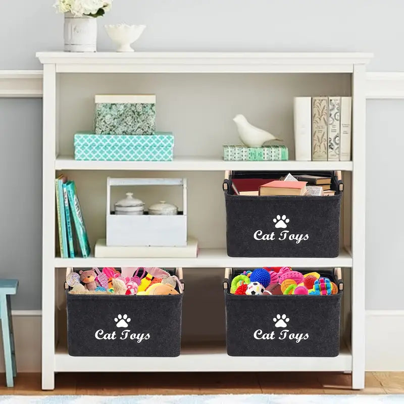 1 Dark Dog Toy Box, Storage Basket Box Storage Box-felt Pet Toy Box and Dog Toy Box Storage Basket Box Storage Box-very Suitable for Organizing Pet Toys, Blankets, Belts and Food-black Dog Toys.