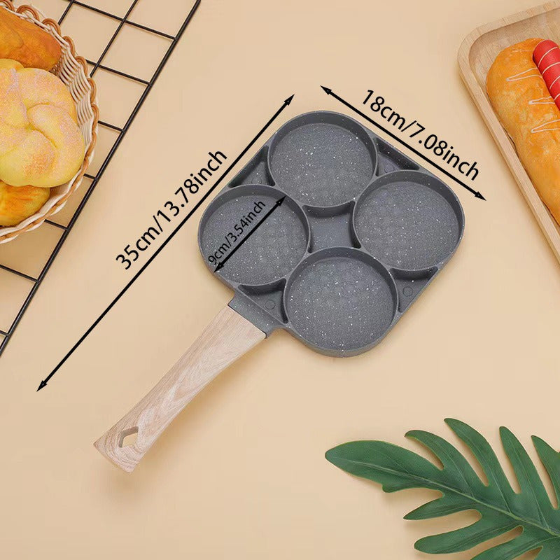 A Four-hole Non-stick Frying Pan Is Suitable for Frying Eggs, Pancakes, Hamburgers, Etc.-aluminum Alloy Material, Uncoated, Easy To Clean, High Temperature Resistant, Breakfast and Other Cooking Tools.