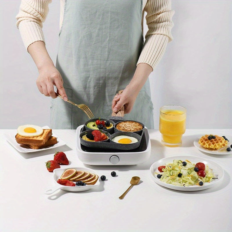 A Four-hole Non-stick Frying Pan Is Suitable for Frying Eggs, Pancakes, Hamburgers, Etc.-aluminum Alloy Material, Uncoated, Easy To Clean, High Temperature Resistant, Breakfast and Other Cooking Tools.