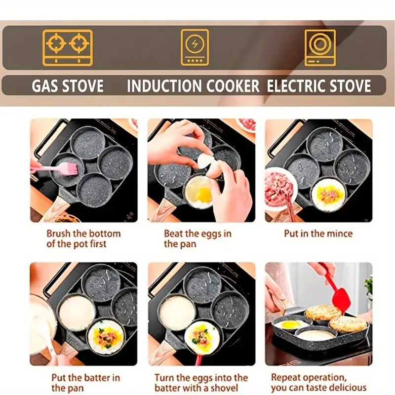 A Four-hole Non-stick Frying Pan Is Suitable for Frying Eggs, Pancakes, Hamburgers, Etc.-aluminum Alloy Material, Uncoated, Easy To Clean, High Temperature Resistant, Breakfast and Other Cooking Tools.