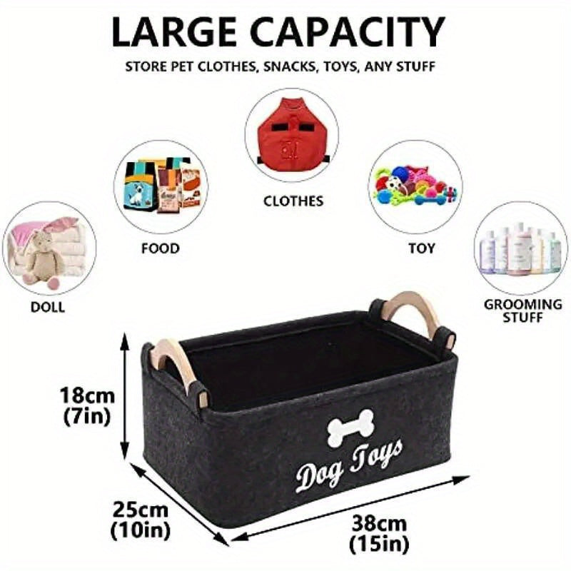 1 Dark Dog Toy Box, Storage Basket Box Storage Box-felt Pet Toy Box and Dog Toy Box Storage Basket Box Storage Box-very Suitable for Organizing Pet Toys, Blankets, Belts and Food-black Dog Toys.