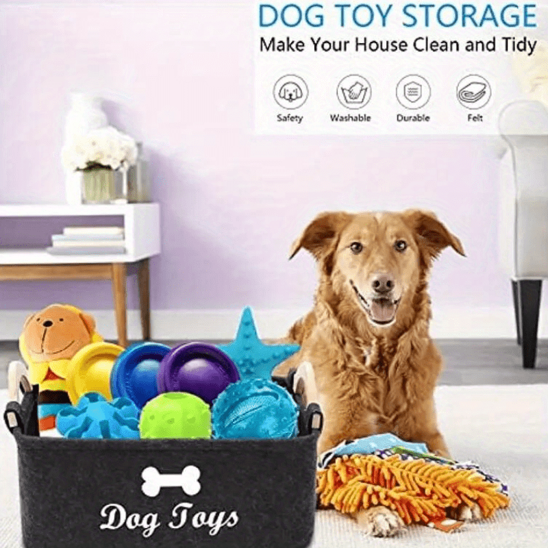 1 Dark Dog Toy Box, Storage Basket Box Storage Box-felt Pet Toy Box and Dog Toy Box Storage Basket Box Storage Box-very Suitable for Organizing Pet Toys, Blankets, Belts and Food-black Dog Toys.