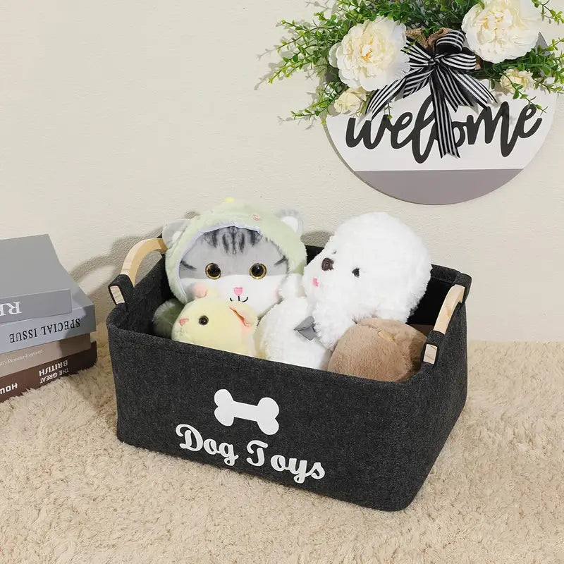 1 Dark Dog Toy Box, Storage Basket Box Storage Box-felt Pet Toy Box and Dog Toy Box Storage Basket Box Storage Box-very Suitable for Organizing Pet Toys, Blankets, Belts and Food-black Dog Toys.