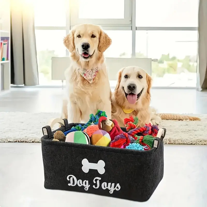 1 Dark Dog Toy Box, Storage Basket Box Storage Box-felt Pet Toy Box and Dog Toy Box Storage Basket Box Storage Box-very Suitable for Organizing Pet Toys, Blankets, Belts and Food-black Dog Toys.