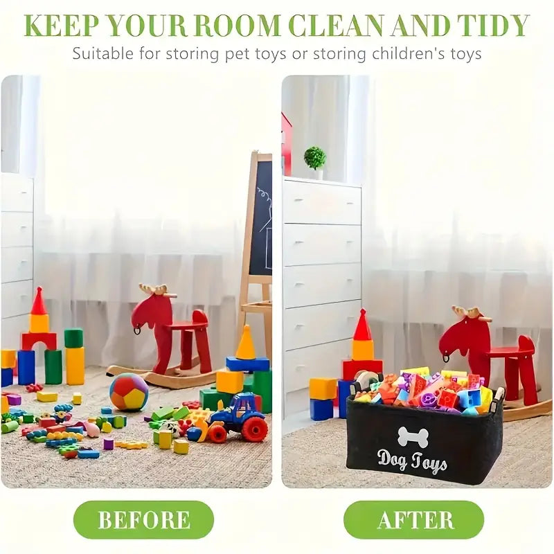 1 Dark Dog Toy Box, Storage Basket Box Storage Box-felt Pet Toy Box and Dog Toy Box Storage Basket Box Storage Box-very Suitable for Organizing Pet Toys, Blankets, Belts and Food-black Dog Toys.