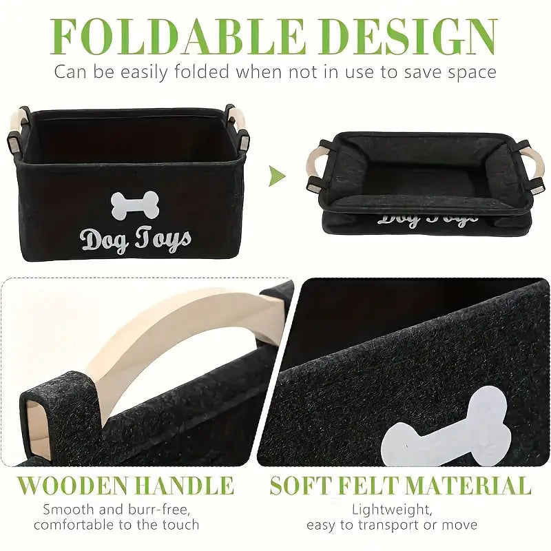 1 Dark Dog Toy Box, Storage Basket Box Storage Box-felt Pet Toy Box and Dog Toy Box Storage Basket Box Storage Box-very Suitable for Organizing Pet Toys, Blankets, Belts and Food-black Dog Toys.