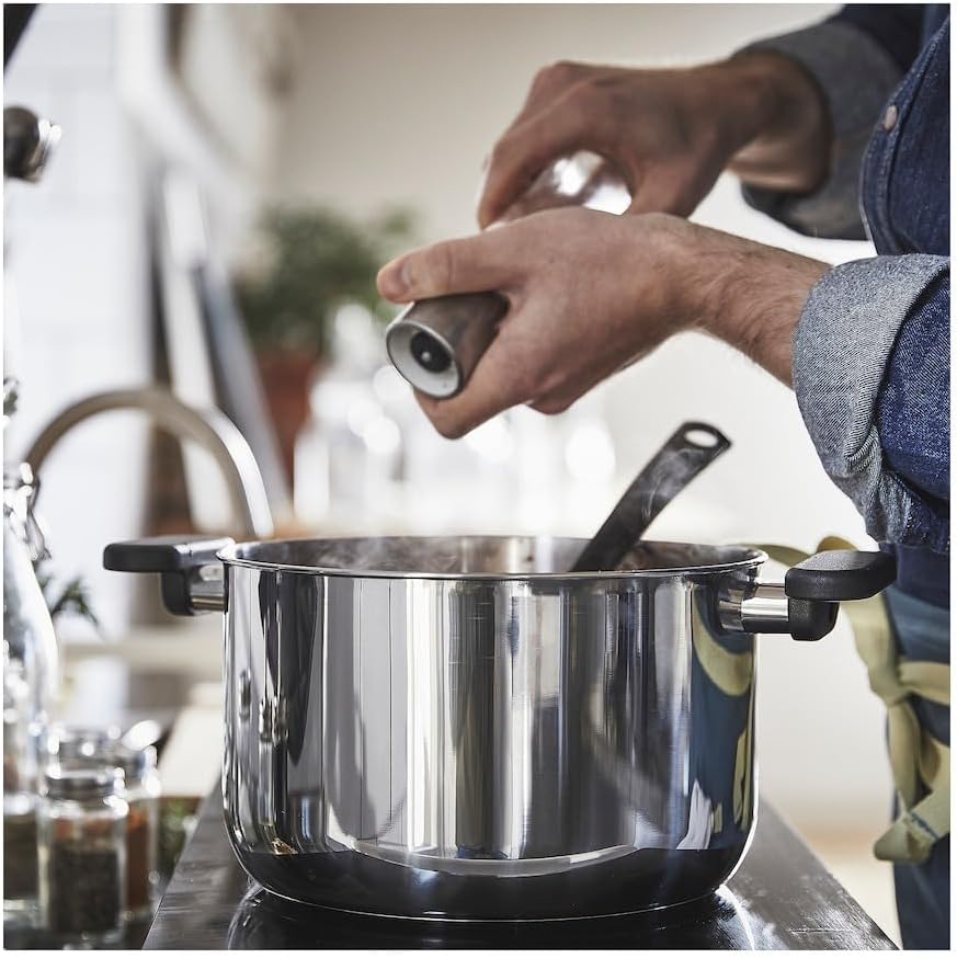 MIDDAGSMAT Pot with lid, Clear Glass,Stainless Steel,5.3qt
