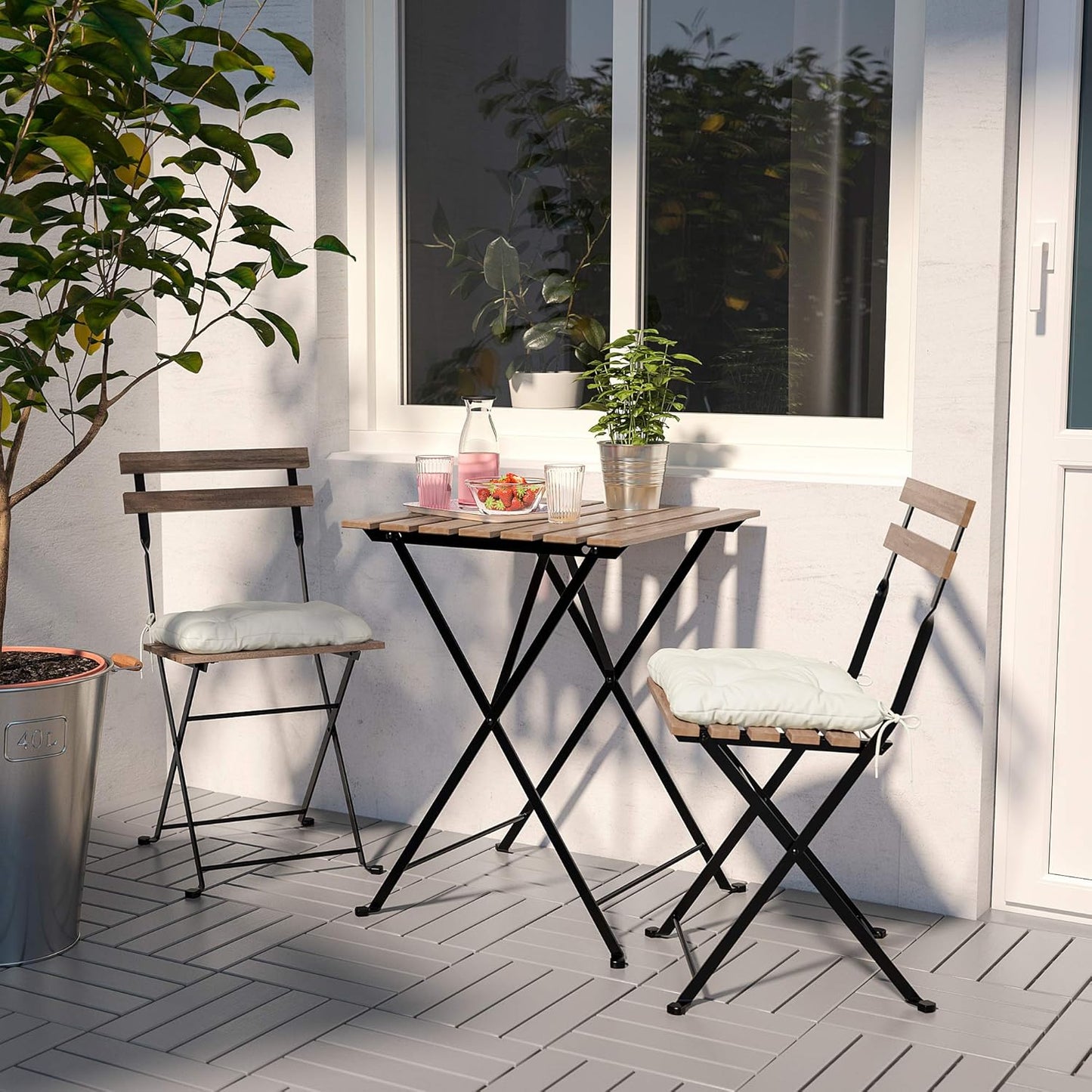 TARNO Table, outdoor, black/light brown stained, 21 5/8x21 1/4 "