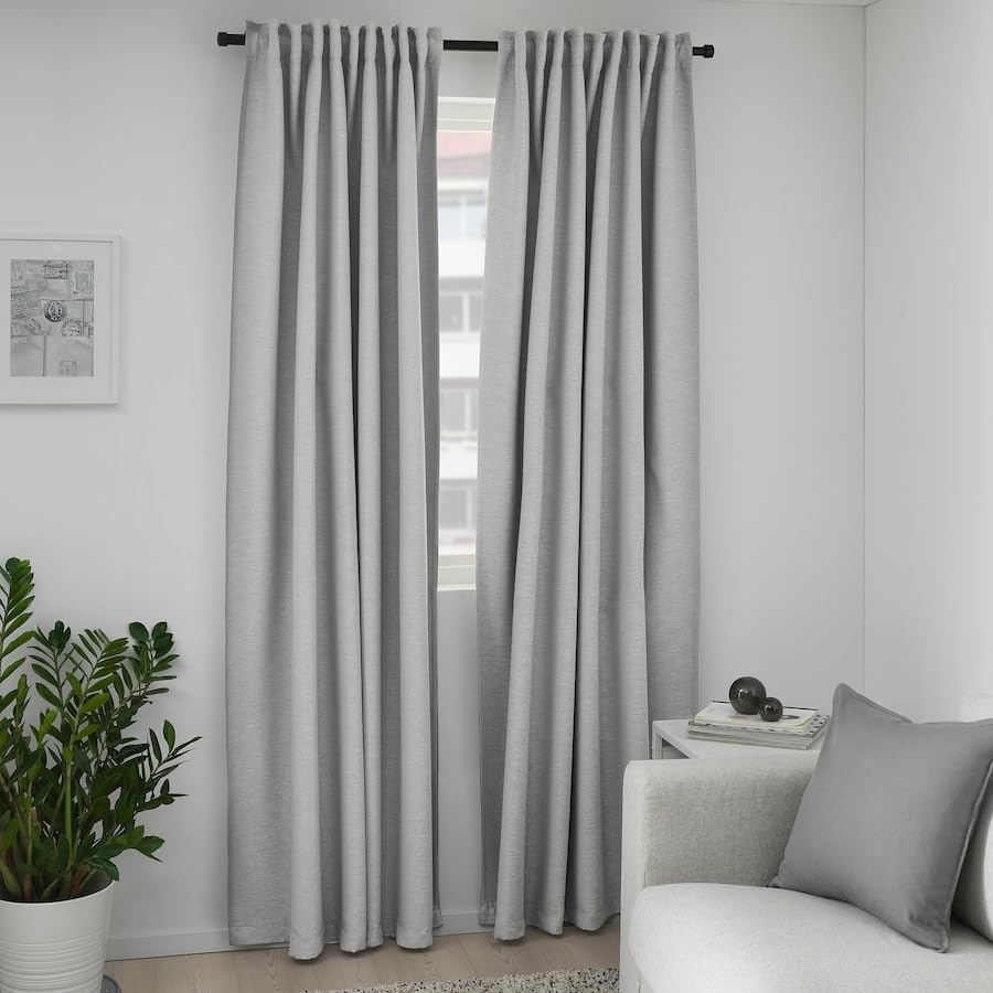 VILBORG Room darkening curtains, 1 pair, Pleat Blackout Curtains for Windows (Grey)