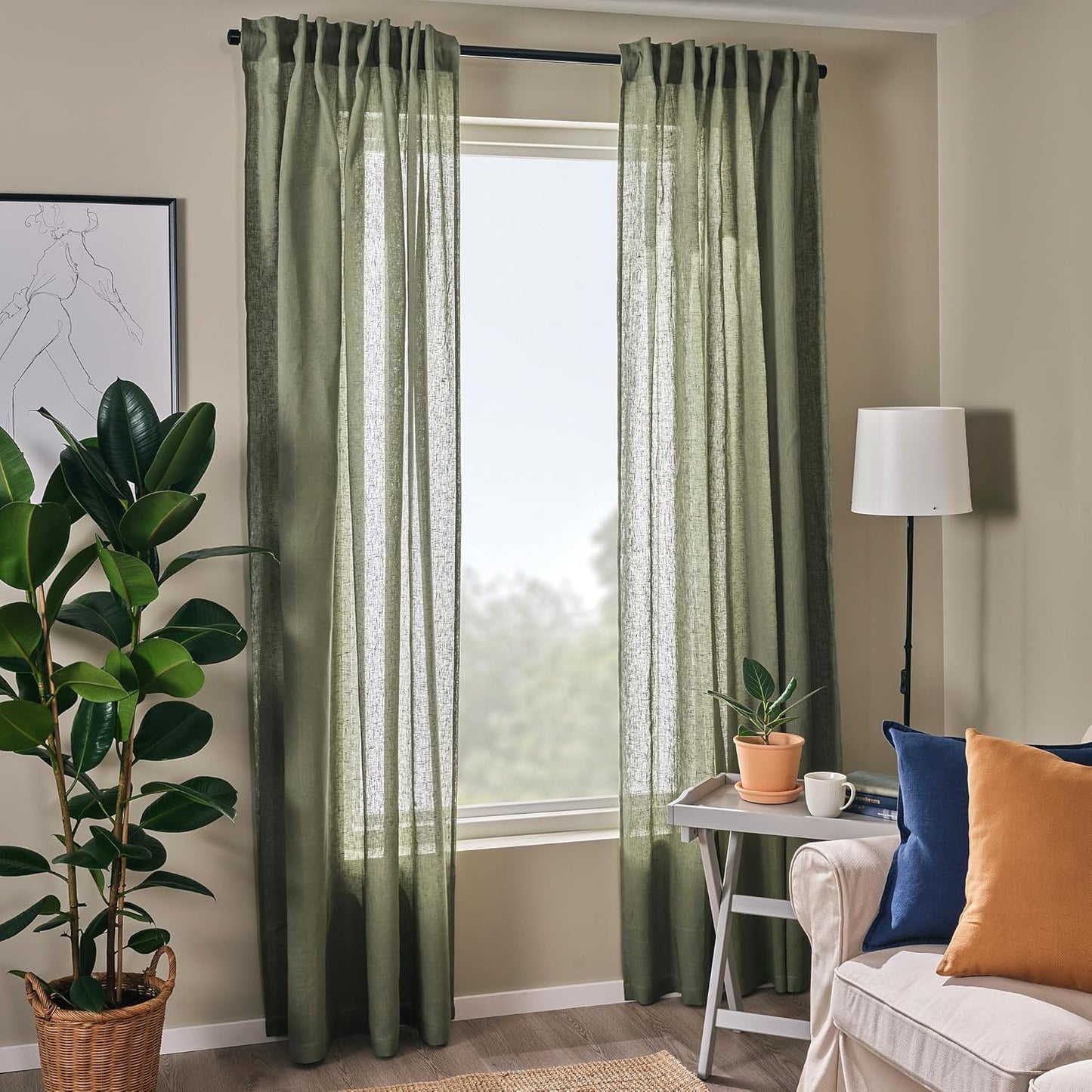 DYTÅG Curtains, 1 pair, gray-green/with heading tape, 57x98 "