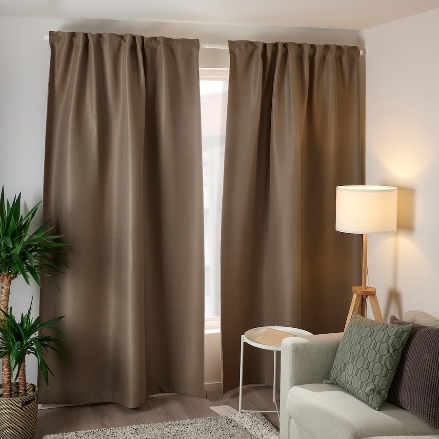 VILBORG Room darkening curtains, 1 pair, Pleat Blackout Curtains for Windows 57x98" (Dark grey-beige)