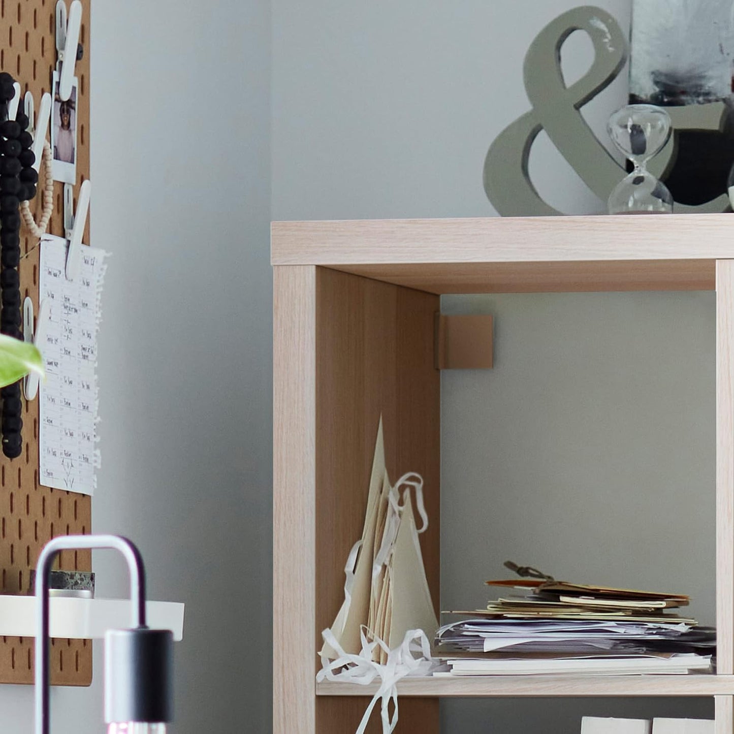 Shelf unit with doors, white stained oak effect