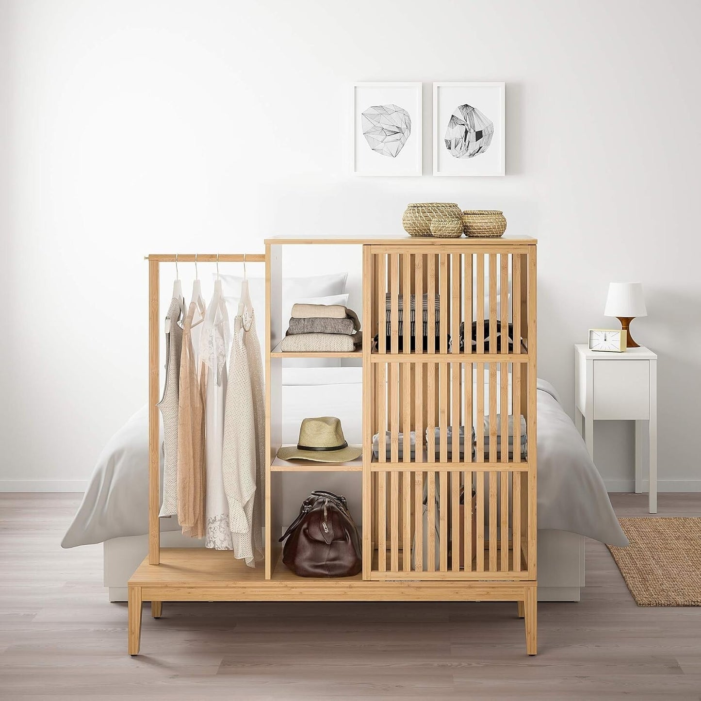 NORDKISA open wardrobe with sliding door,47 1/4x48 3/8 ", bamboo