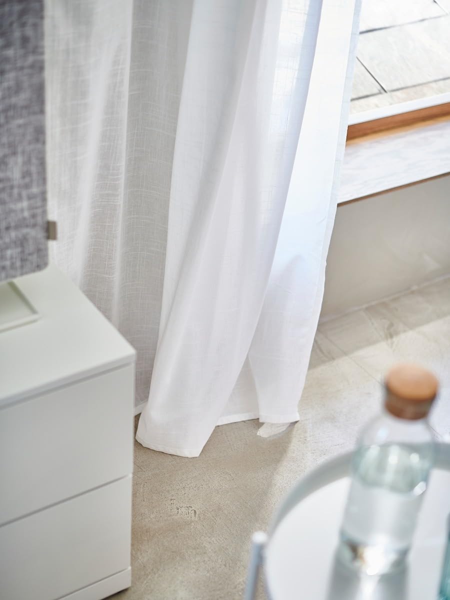 SILVERLÖNN Sheer curtains, 1 pair,for Bedroom Tier Curtains Rod Pocket 57x98 (White)