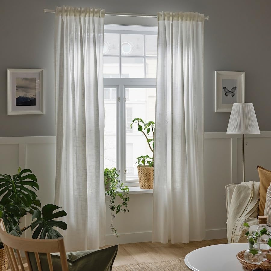 SILVERLÖNN Sheer curtains, 1 pair,for Bedroom Tier Curtains Rod Pocket 57x98 (White)