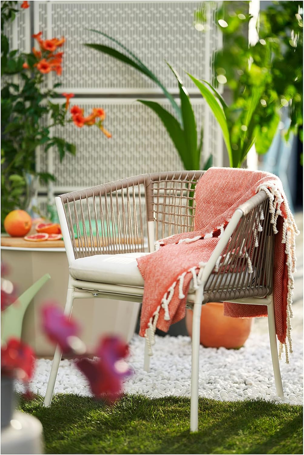 Ikea SEGERÖN chair with armrests, outdoor, white/beige