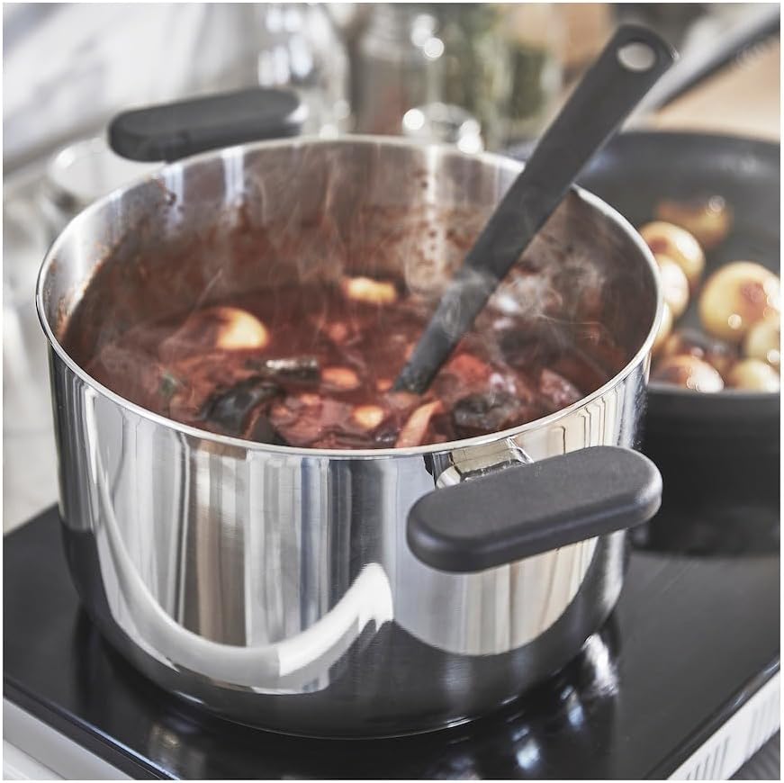 MIDDAGSMAT Pot with lid, Clear Glass,Stainless Steel,5.3qt