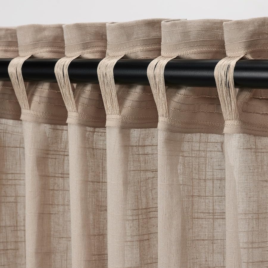 SILVERLÖNN Sheer curtains, 1 pair, for Bedroom Rod Pocket 57x98" (Beige)