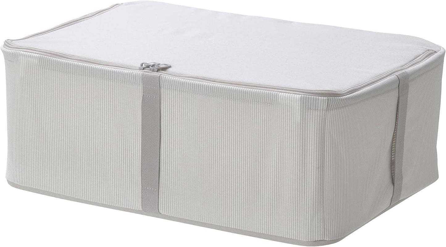HEMMAFIXARE storage case, 34x51x19 cm, fabric striped/white/grey