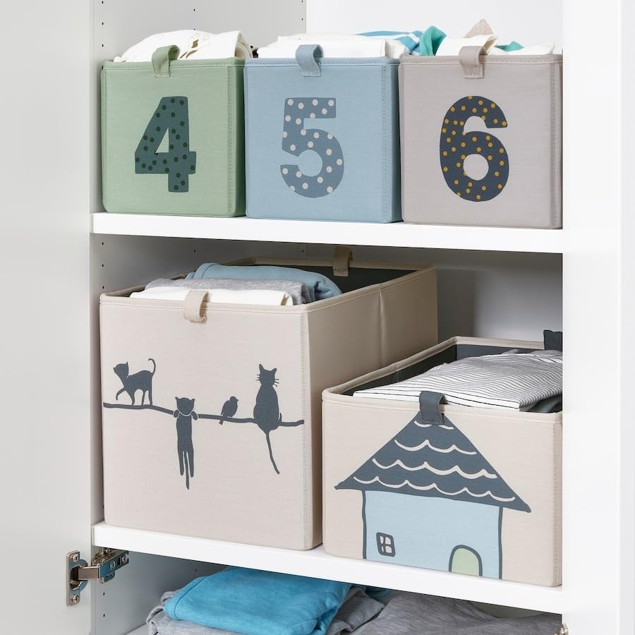 BARNDRÖM Box, set of 3, green blue/beige, 6 3/4x 10 3/4x 6 3/4