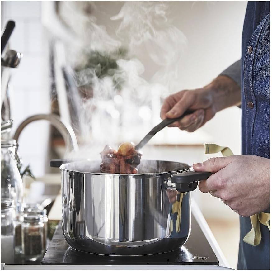 MIDDAGSMAT Pot with lid, Clear Glass,Stainless Steel,5.3qt
