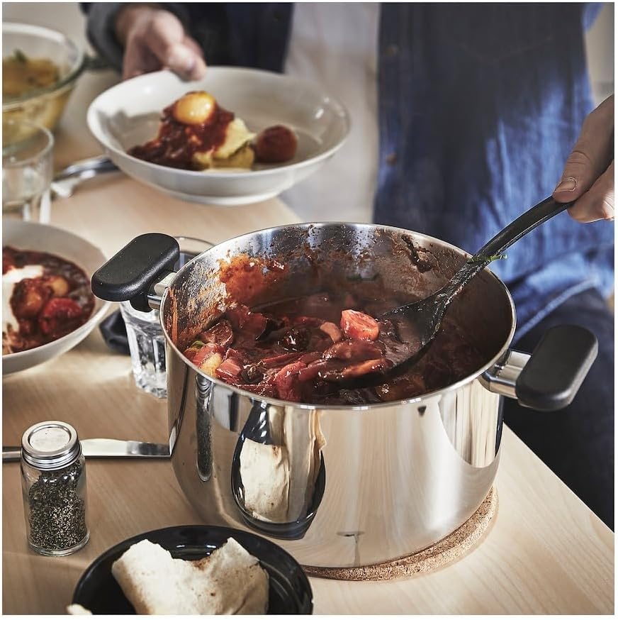 MIDDAGSMAT Pot with lid, Clear Glass,Stainless Steel,5.3qt