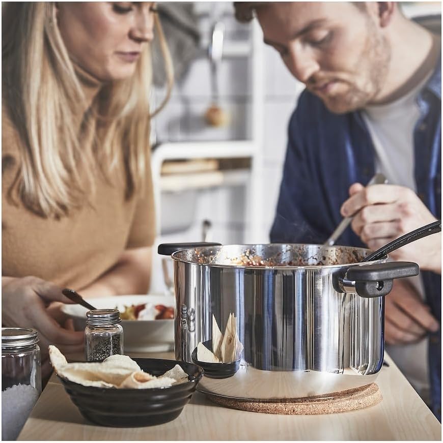 MIDDAGSMAT Pot with lid, Clear Glass,Stainless Steel,5.3qt
