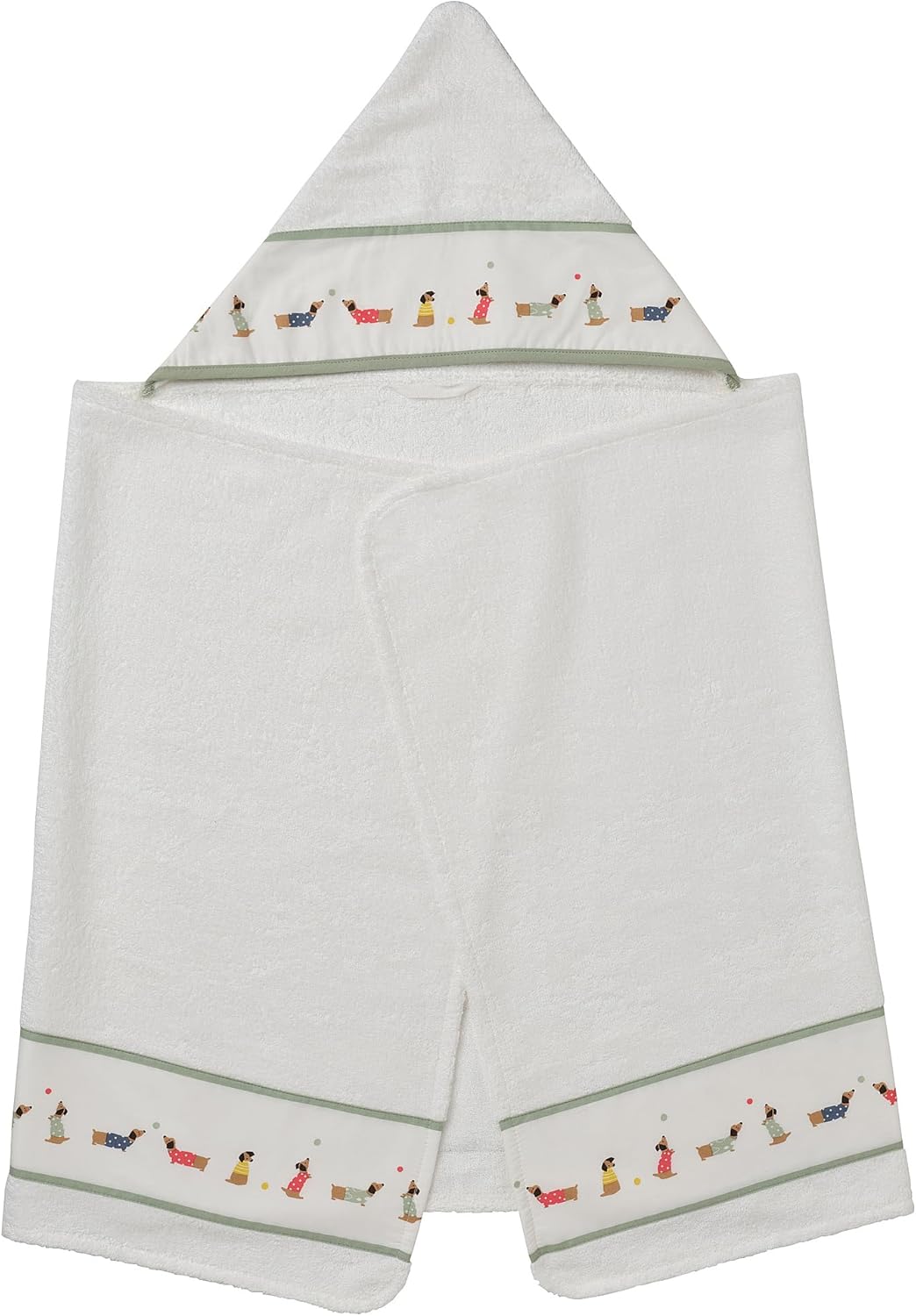 DRÖMSLOTT baby towel with hood, 60x125 cm, puppy pattern/white