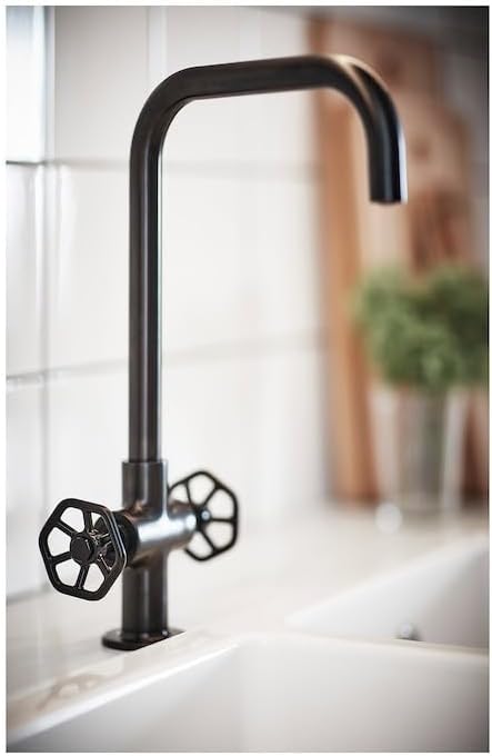 GAMLESJÖN Dual-Control Kitchen Mixer Tap – Brushed Black Metal Functional Design