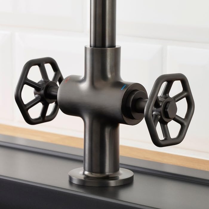 GAMLESJÖN Dual-Control Kitchen Mixer Tap – Brushed Black Metal Functional Design