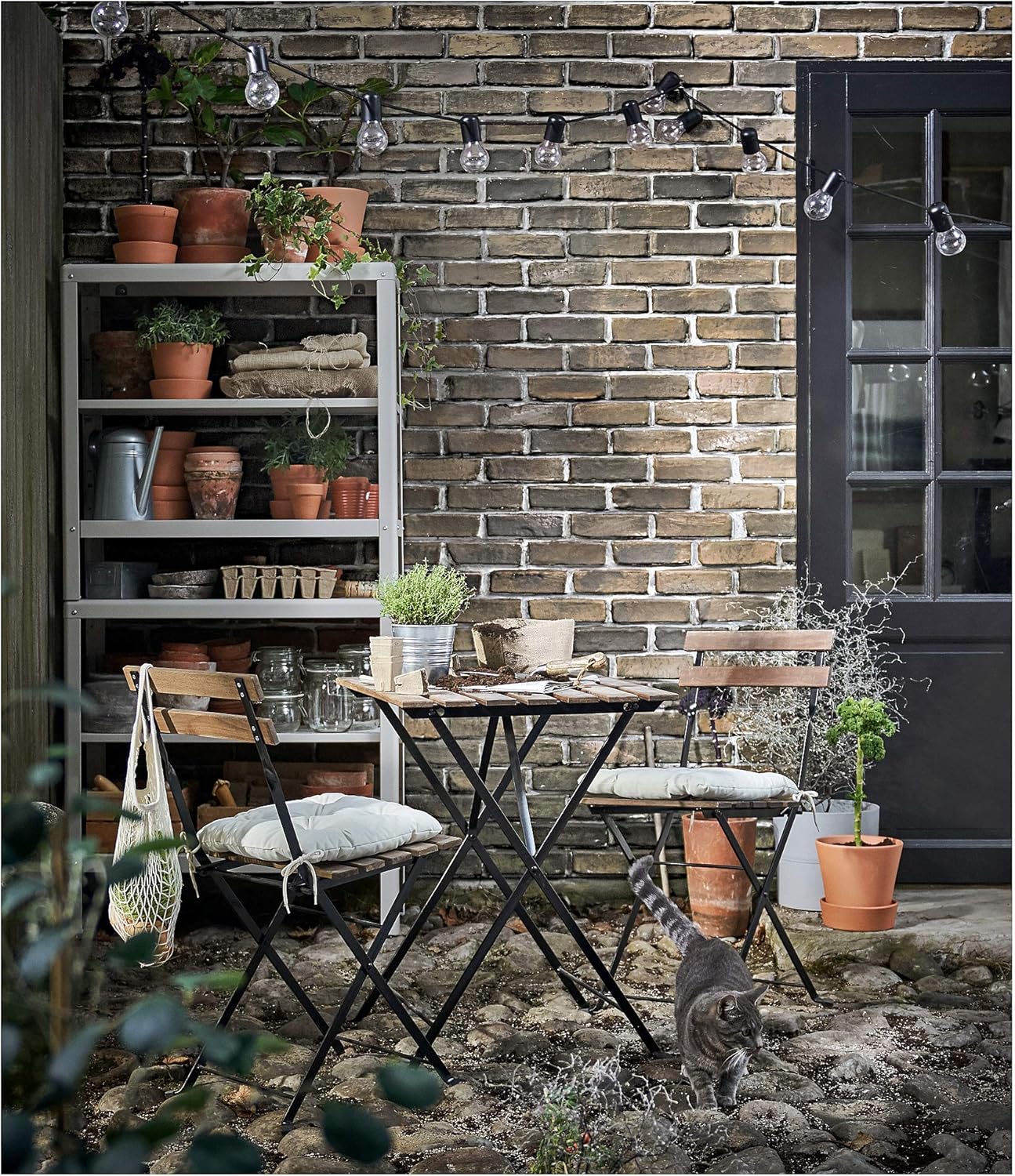 TARNO Table, outdoor, black/light brown stained, 21 5/8x21 1/4 "