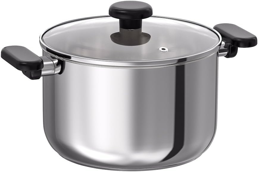 MIDDAGSMAT Pot with lid, Clear Glass,Stainless Steel,5.3qt