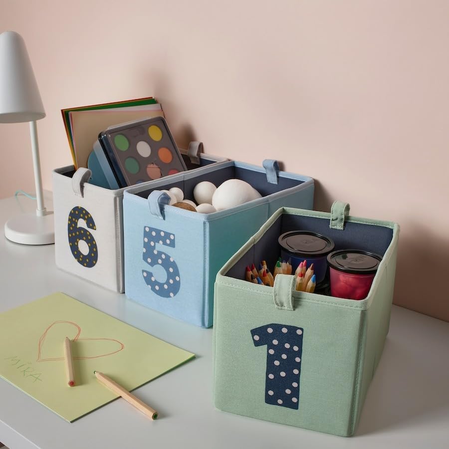 BARNDRÖM Box, set of 3, green blue/beige, 6 3/4x 10 3/4x 6 3/4