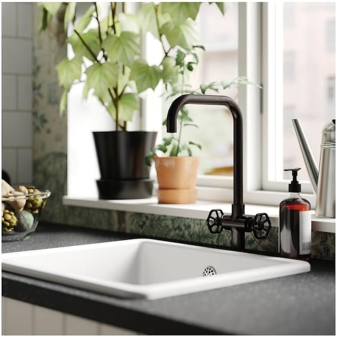 GAMLESJÖN Dual-Control Kitchen Mixer Tap – Brushed Black Metal Functional Design