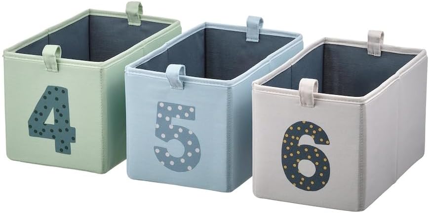 BARNDRÖM Box, set of 3, green blue/beige, 6 3/4x 10 3/4x 6 3/4
