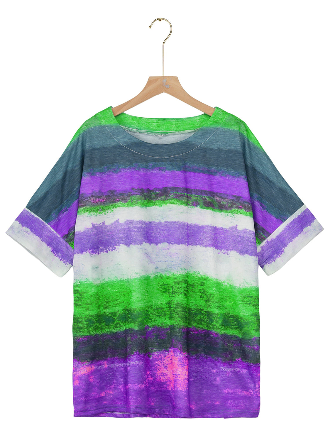 Full Size Color Block Round Neck Half Sleeve T-Shirt