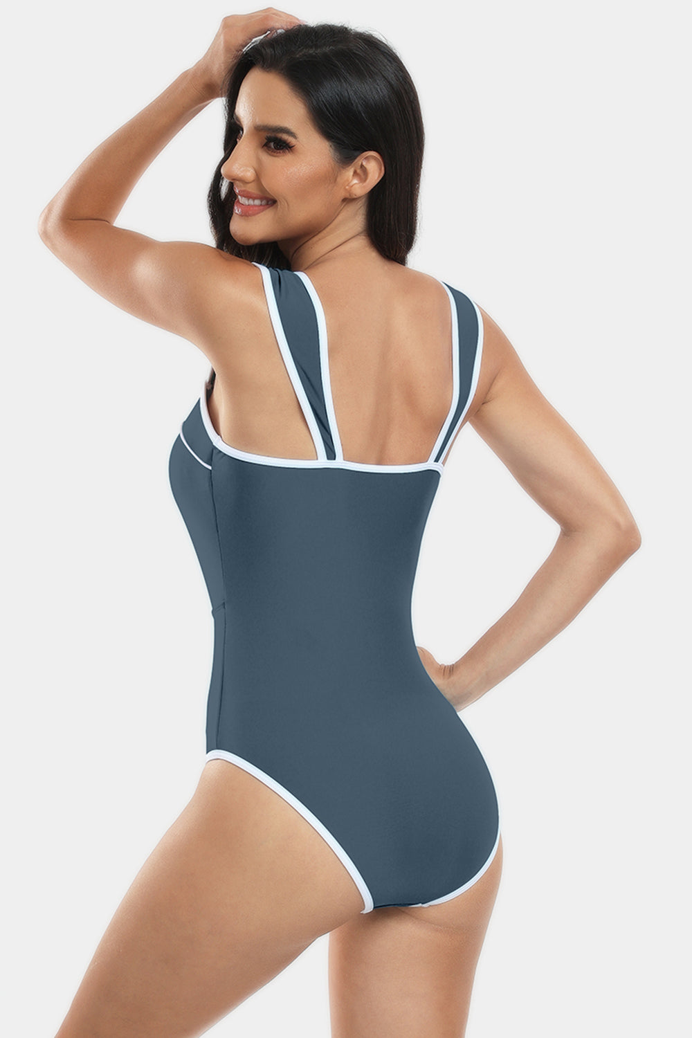 Contrast Trim Wide Strap One-Piece Swimwear