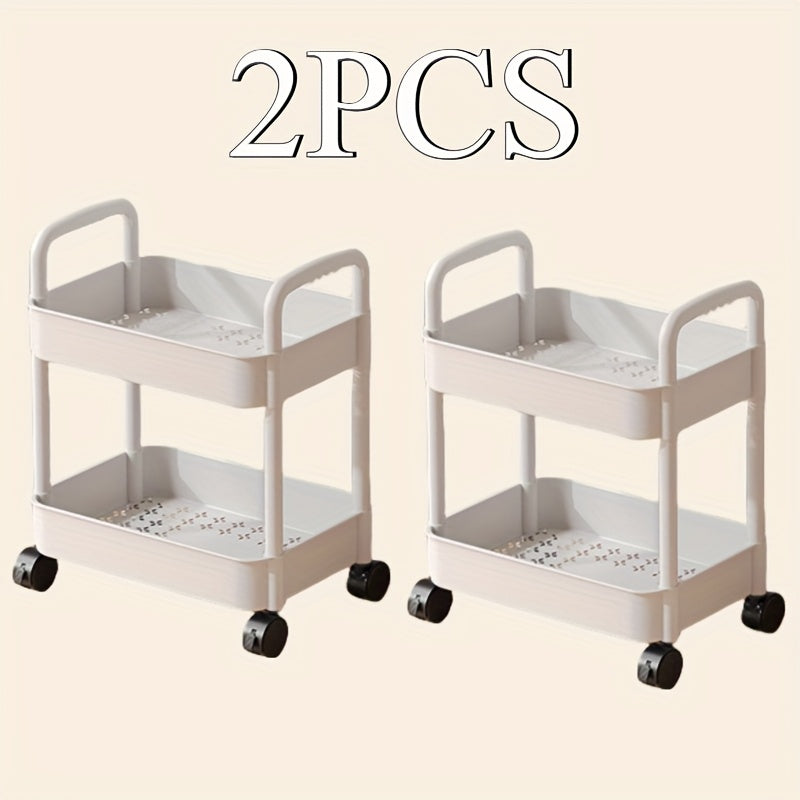 3-Tier Durable Plastic Rolling Storage Cart with Wheels - Easy to Move, Black & White Organizer for Kitchen, Bathroom, Bedroom - Compact Design with Handles for Versatile Use