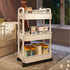 3-Tier Durable Plastic Rolling Storage Cart with Wheels - Easy to Move, Black & White Organizer for Kitchen, Bathroom, Bedroom - Compact Design with Handles for Versatile Use