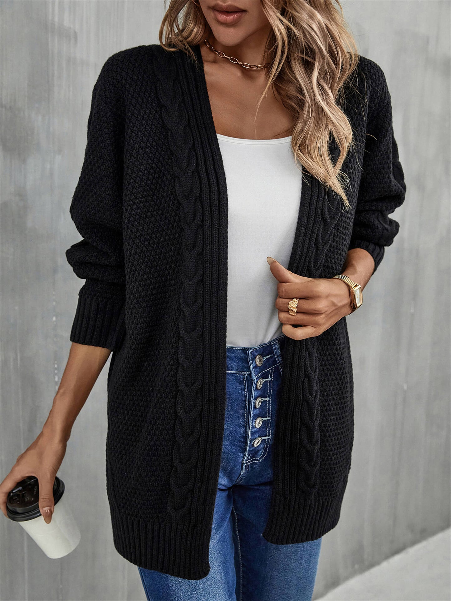 Angel Wings Warm Fall Mixed Knit Open Front Longline Cardigan