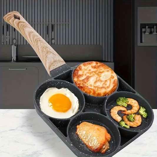 A Four-hole Non-stick Frying Pan Is Suitable for Frying Eggs, Pancakes, Hamburgers, Etc.-aluminum Alloy Material, Uncoated, Easy To Clean, High Temperature Resistant, Breakfast and Other Cooking Tools.