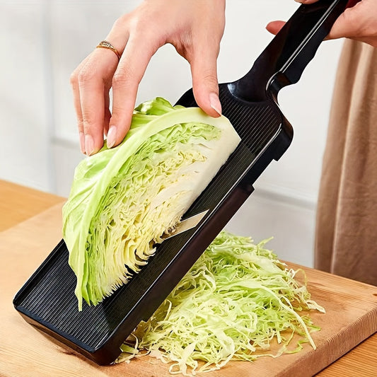 1x Multifunctional Manual Vegetable Slicer - Durable Plastic Kitchen Shredder & Grater for Cabbage, Onions, Potatoes - Easy-to-Use with Black Handle, Ideal Home Gift for Mom