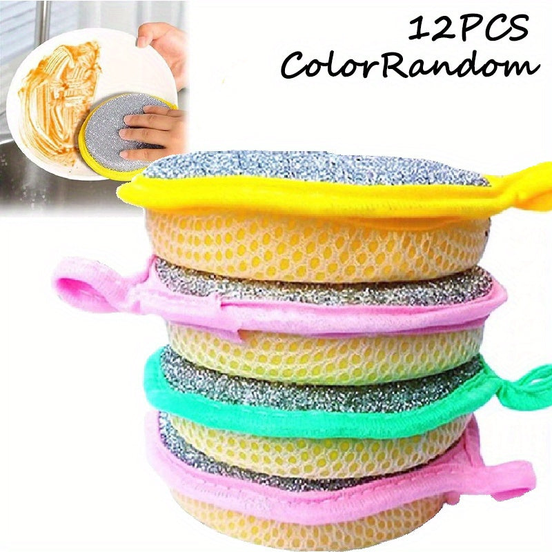 12pcs, Random Colors, Dishwashing Sponge, Kitchen Dishwashing Sponge, Pot-brushing Artifact, Household Double-sided Cleaning Sponge Wipes, Scouring Pad, Kitchen Scrubbing Sponge, Cleaning Supplies, Cleaning Tools, Home Gifts