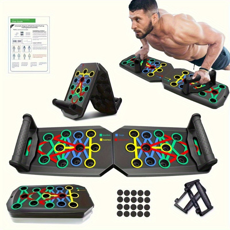 1pc Multifunctional Push-Up Board with 20 Anti-Slip Mats - PP Material Home Gym Exercise Equipment, Push-Up Assistant, Chest Muscle Trainer, Strength Training Aid - Black