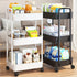 3-Tier Durable Plastic Rolling Storage Cart with Wheels - Easy to Move, Black & White Organizer for Kitchen, Bathroom, Bedroom - Compact Design with Handles for Versatile Use