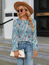 Printed Round Neck Flounce Sleeve Blouse