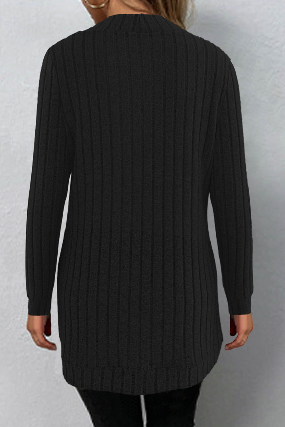 Ribbed Open Front Long Sleeve Cardigan