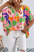 Floral Print V-Neck Short Raglan Sleeve Blouse