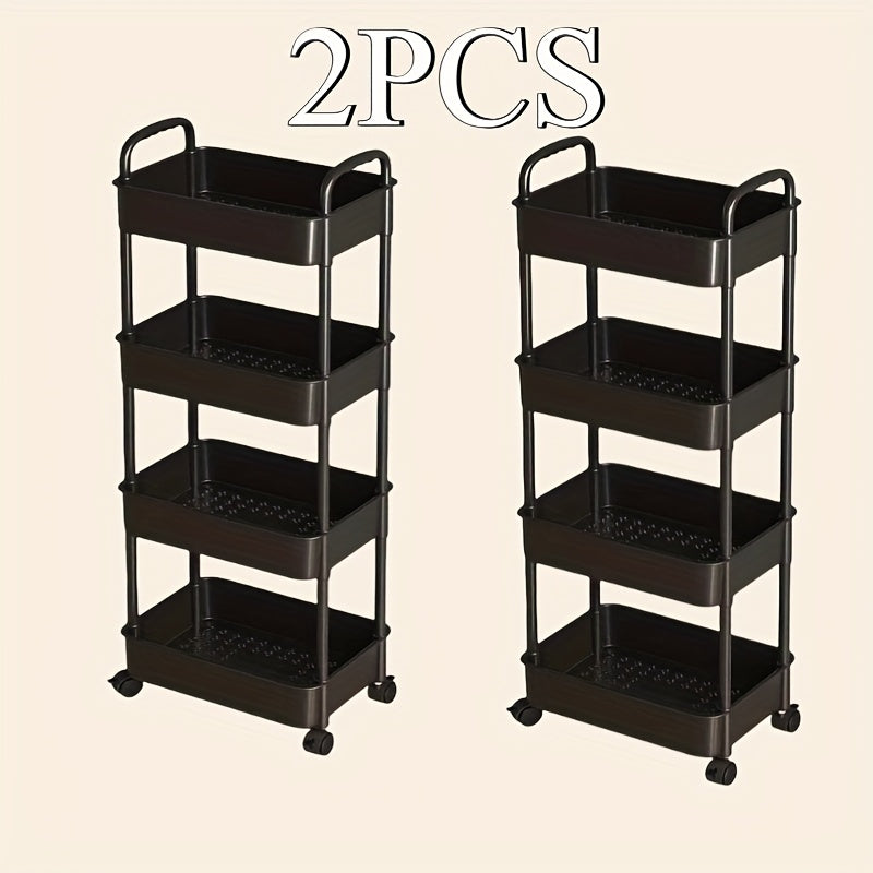 3-Tier Durable Plastic Rolling Storage Cart with Wheels - Easy to Move, Black & White Organizer for Kitchen, Bathroom, Bedroom - Compact Design with Handles for Versatile Use