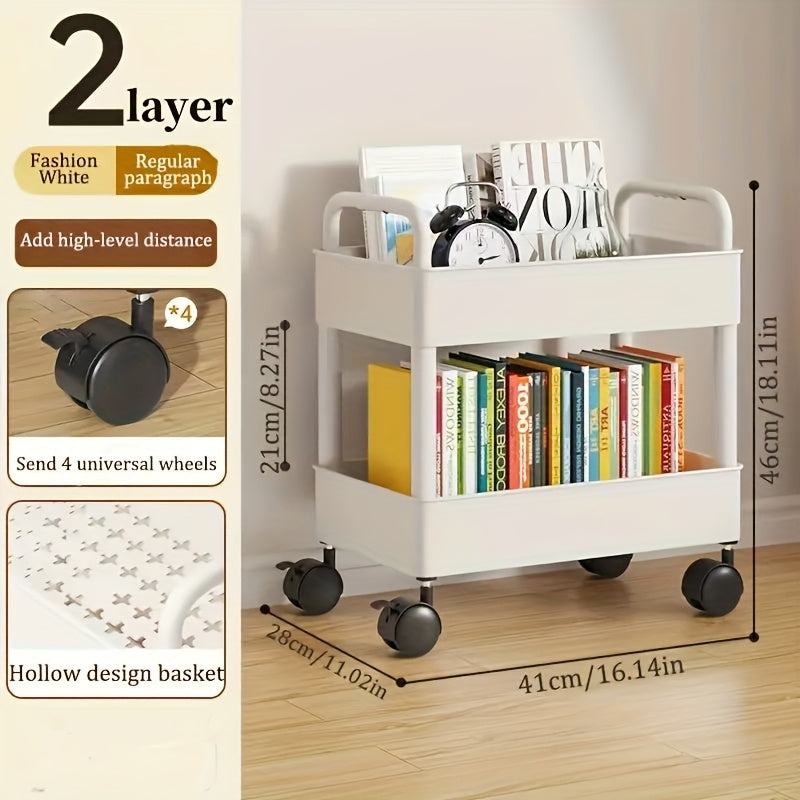 3-Tier Durable Plastic Rolling Storage Cart with Wheels - Easy to Move, Black & White Organizer for Kitchen, Bathroom, Bedroom - Compact Design with Handles for Versatile Use